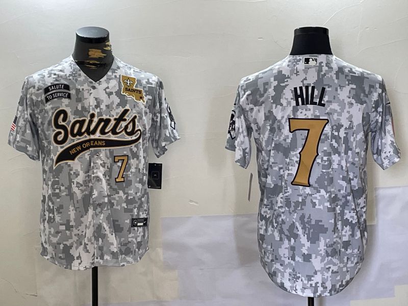 Men New Orleans Saints #7 Hill Nike Arctic Camo 2024 Salute to Service Limited NFL Jersey style 5